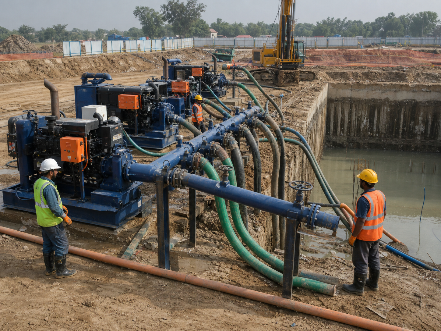 Deep well dewatering system at infrastructure site